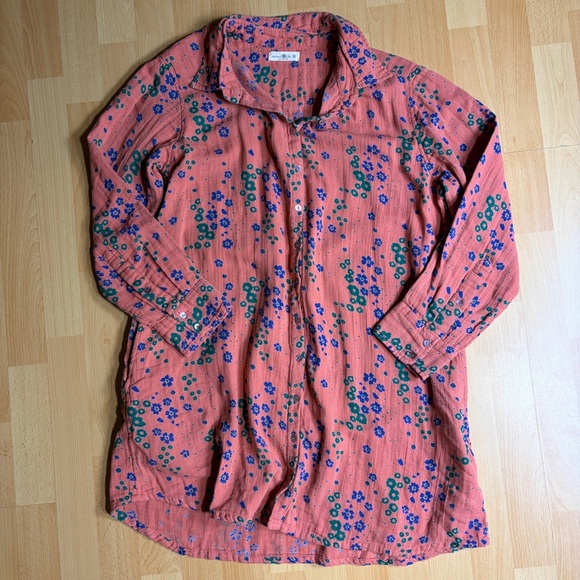 Natural Life Georgia Coral Floral Gauze Cotton Shirt Dress Medium - Picture 3 of 8